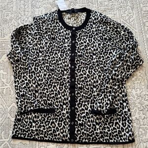 LANDS’ END Supima Cotton Animal Print Button Down Cardigan Sweater Plus Size 1X